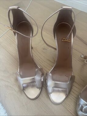 Hermes Metallic Rose Gold Open-Toe Ankle-Strap Heels